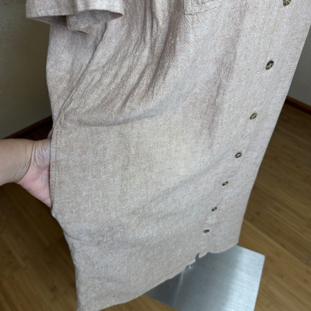 Susan Graver Linen Blend Shirt Dress Womens 1X Button Front Coastal Lagenlook - Picture 6 of 11
